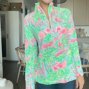 Lilly Pulitzer Half Zip Popover with Pocket. “on parade print”